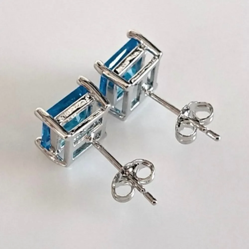 London Blue Topaz Square Stud Earrings 7.2mm